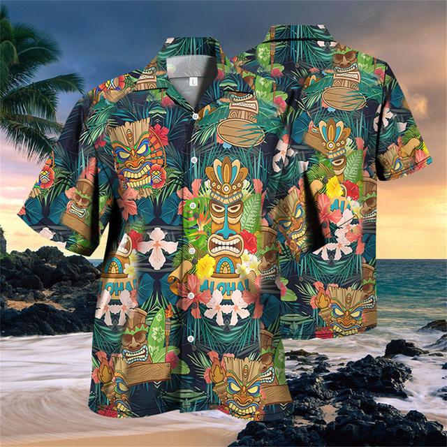 Camisas Hawaianas Transpirables Sueltas con Estampado 3D Modernas Geniales de Moda Tops para Fiesta en la Playa Mangas Cortas Verano para Hombre
