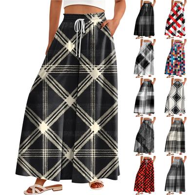 Damenhose mit Taschen, hoher Taille und weitem Bein, bedruckte Freizeithose