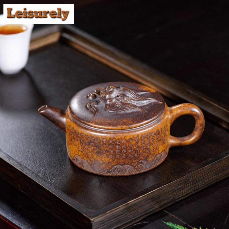 220ml Yixing fialová hliněná čajová konvice Ručně vyrobená velkokalibrová nádoba Raw Ore Dragon Kiln Dřevo hořící bahenní konvice s infuzérem Zisha Teaset