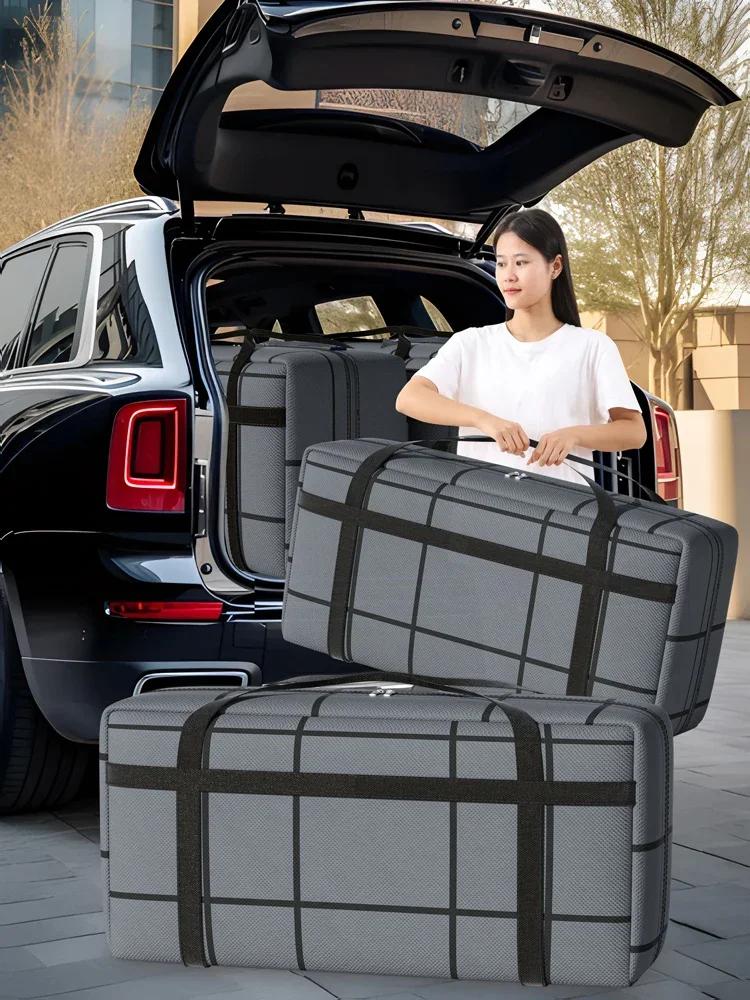 Portable Large Capacity Folding Clothing Storage Bag Hand-Held Duffel Bag Double Zipper Padded Bag Wardrobe Organizer Moving Bag