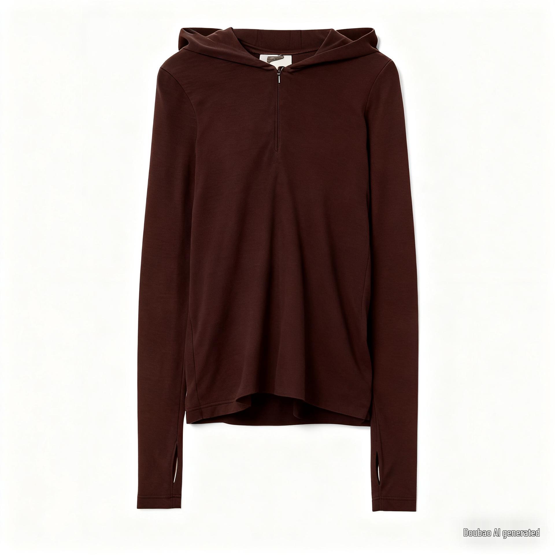 

Женский осенний трикотажный топ из смеси шерсти с полумолнией и капюшоном Large кофейный