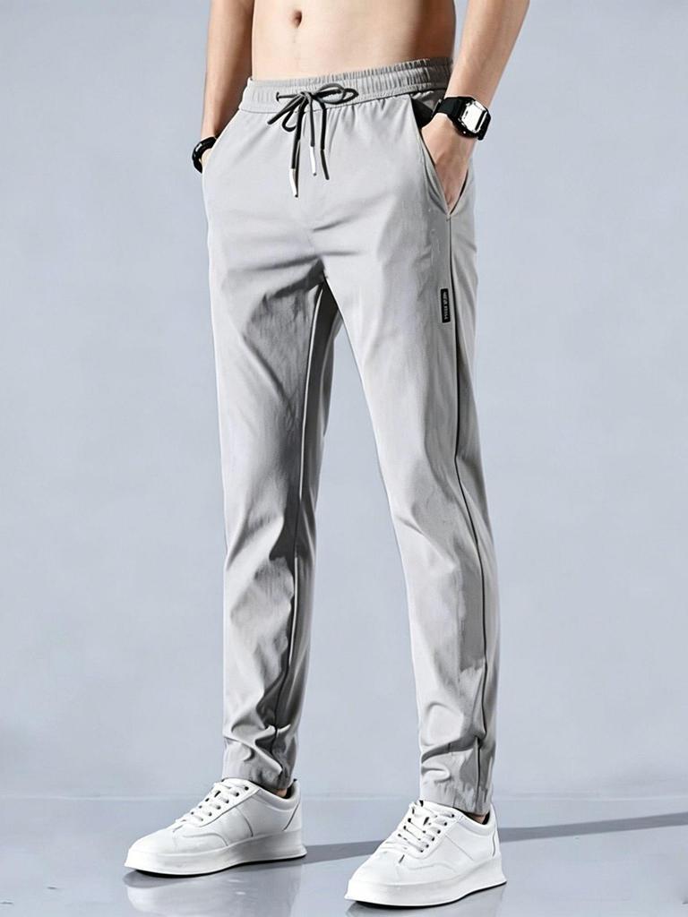 Men's Summer Quick-Dry Slim Fit Ice Silk Pants - Korean Style Straight Leg
