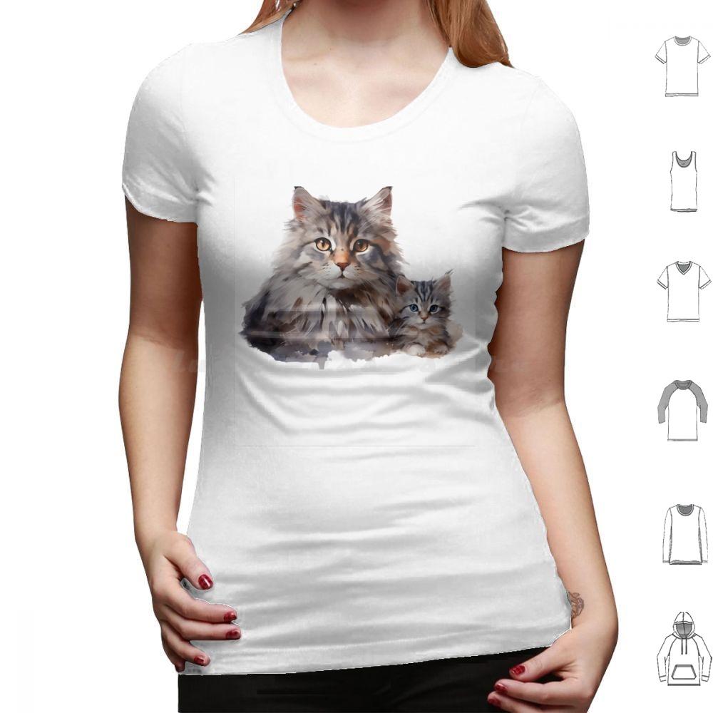 Loving Mother Cat And Her Playful Kitten T Shirt Cotton Men Women DIY Print Cat Illustration Mother Cat And Kitten Cute Cat