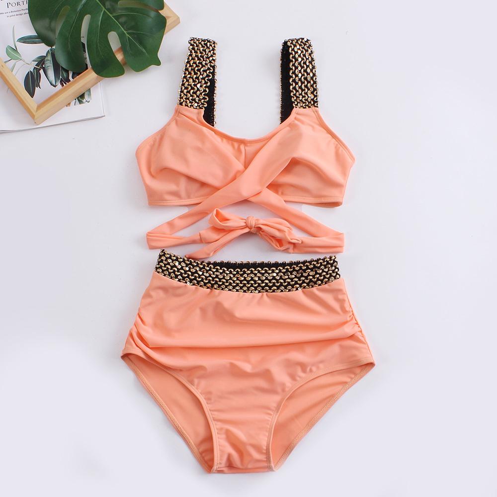 

Крест-бикини с высокой талией, женские черные купальники, однотонный купальник, женская пляжная одежда, летние купальщики, купальный костюм, купальный костюм 2XL розовый