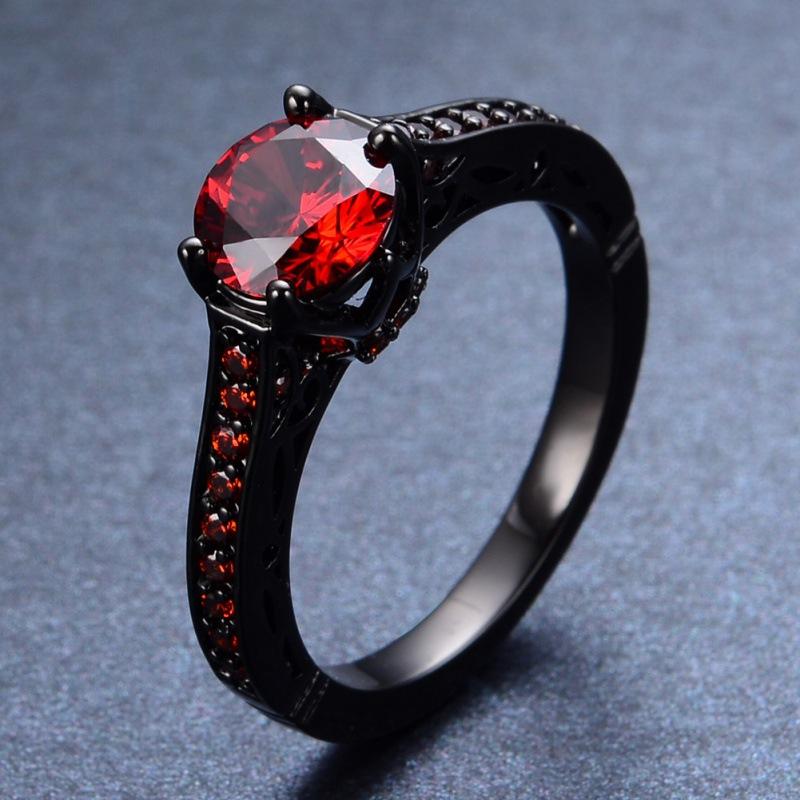 Ring female zircon garnet red four-claw round diamond jewelry creative accessories no. 6