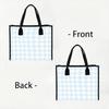 Light Blue Gingham Canvas Tote Bag Daily Use Casual Fashion Large Capacity Handbag