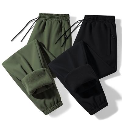 Men's New Winter Thick and Fleece Casual Sports Pants Warm Loose Middle-aged Dad Windproof Pants