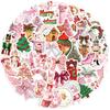 50 Waterproof Pink Christmas Stickers: English Graffiti for Scrapbooks, Phones & Decoration