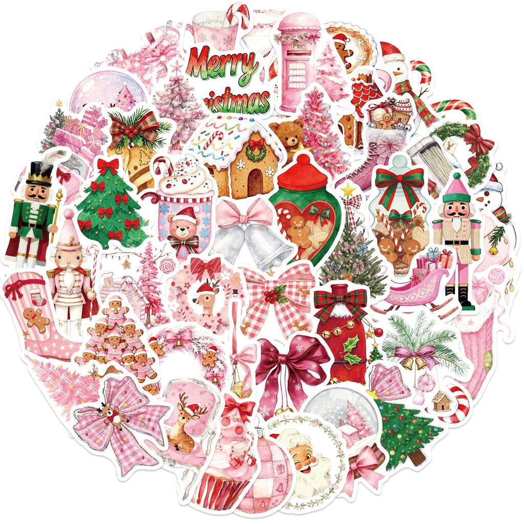 50 Waterproof Pink Christmas Stickers: English Graffiti for Scrapbooks, Phones & Decoration