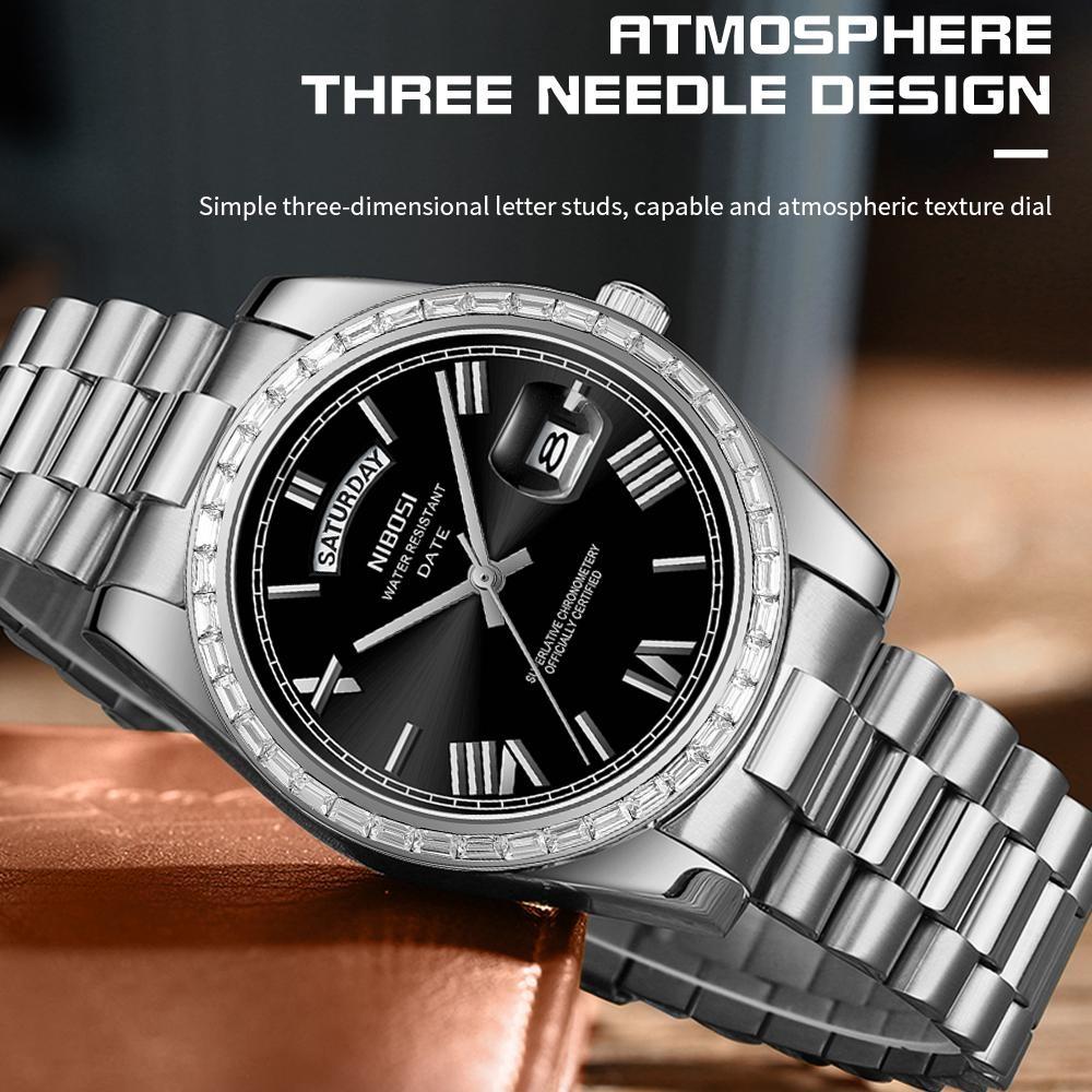 NIBOSI Fashion Men Watches Top Brand Luxury Wristwatch Day Date Miyota Quartz Watch Men Waterproof Clock