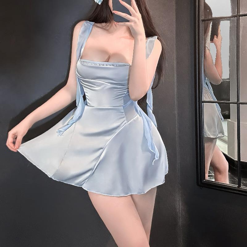 Low-cut Streamer Backless Swinging Collar Sexy Nightdress Premium Pajamas Satin Suspenders Loungewear Pure Desire Style