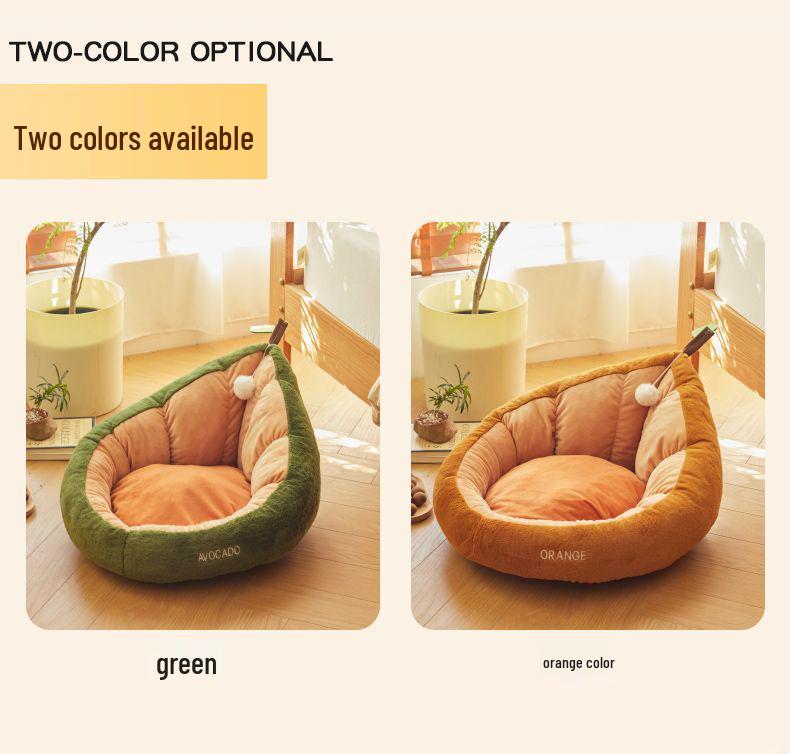 Avocado Cat Nest: Semi-Closed, Warm Orange Sleeping Bag & Litter Pad