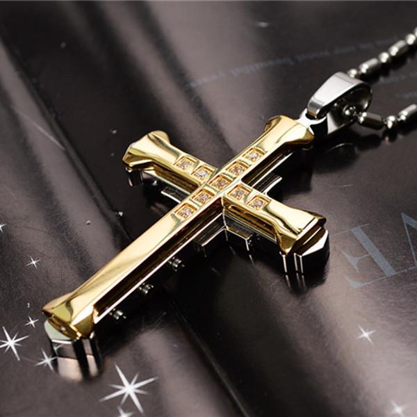 2024 Men's Diamond Cross Pendant Necklace - Silver, Gold, & Black Dark Knight Style