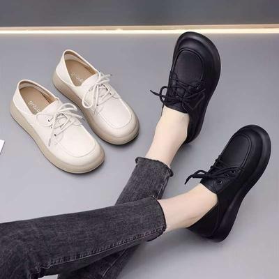 British Style Thick-soled Lace-up Small Leather Shoes Women's Autumn 2024 New Soft-soled Non-slip Not Tired Feet Work OL Single Shoes