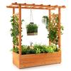 Raised Garden Bed with Arch Trellis Wood Planter Box with Hanging Roof Side Trellis 4 Drainage Holes Above Ground Elevated Gard