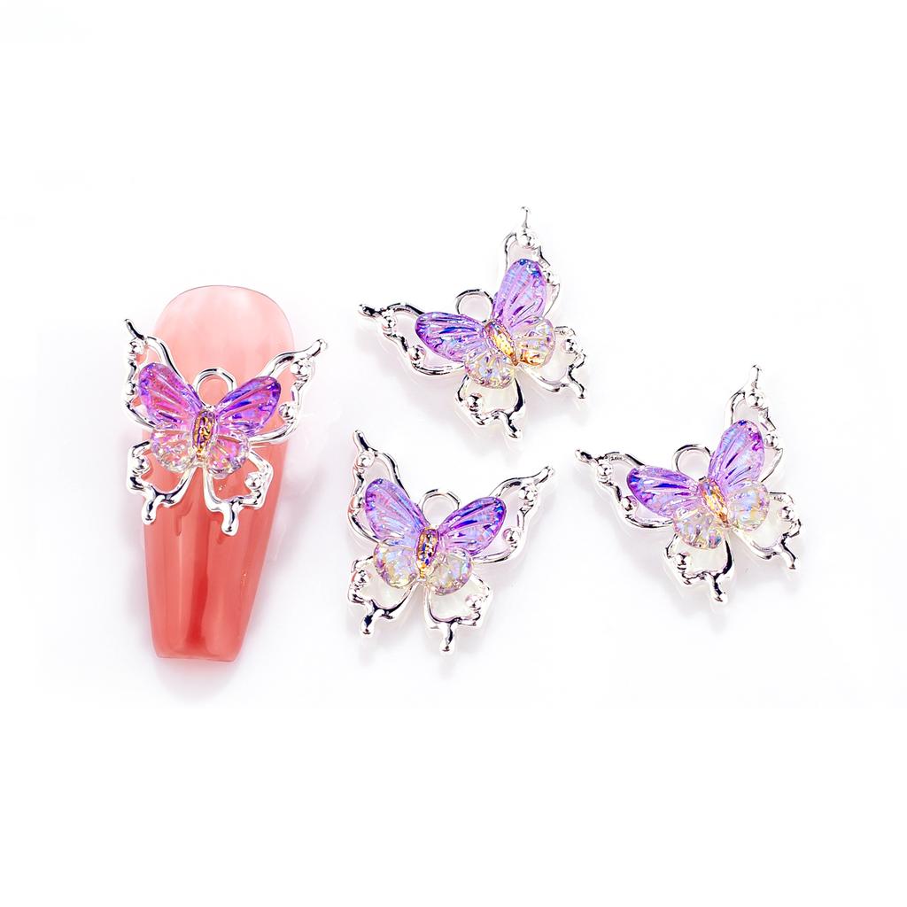 10pcs Butterflies Nail Decoration Shiny Stereoscopic Nail Charm Art 3D Stereoscopic Visual Effect Gradient Iridescent Butterflie