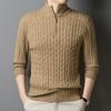 Pulover bărbătesc tricotat în stil coreean cu fermoar pe jumătate - Pulover casual la modă cu mânecă lungă