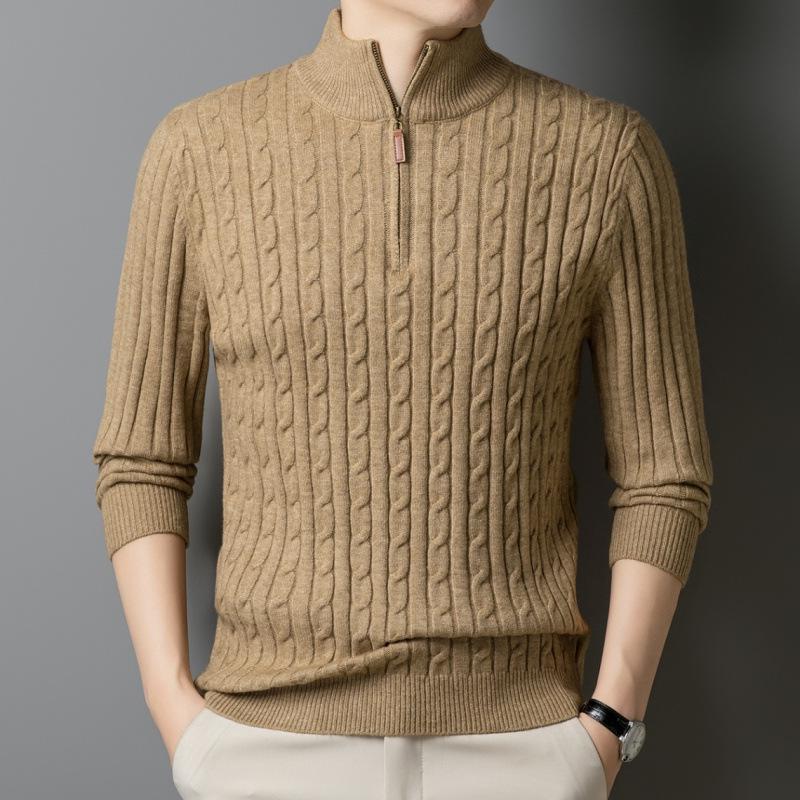 

Men s Korean Style Cable Knit Half-Zip Sweater - Trendy Casual Long Sleeve Pullover XL