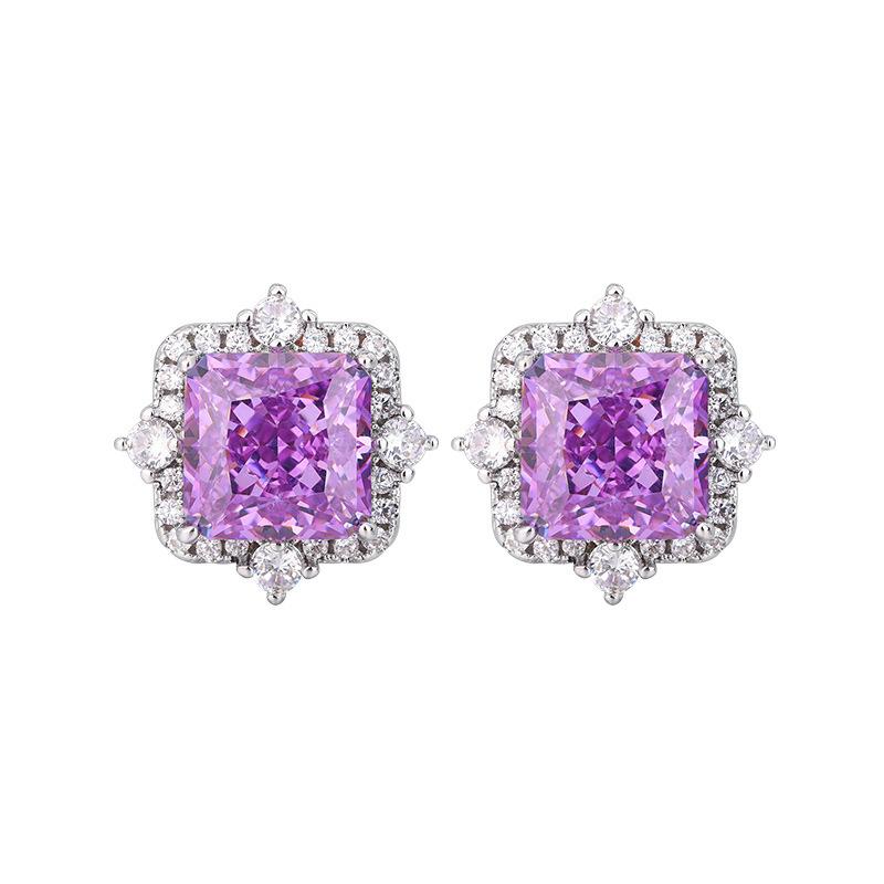 Autumn And Winter Jewelry High Carbon Diamond Ice Flower Cut Copper Inlaid Princess Square Set 12 * 12-10 * 10