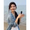 Zhang Ruonan Blue Plaid Shirt Women's Early Spring New Loose Large Size Thin Sunscreen Top
