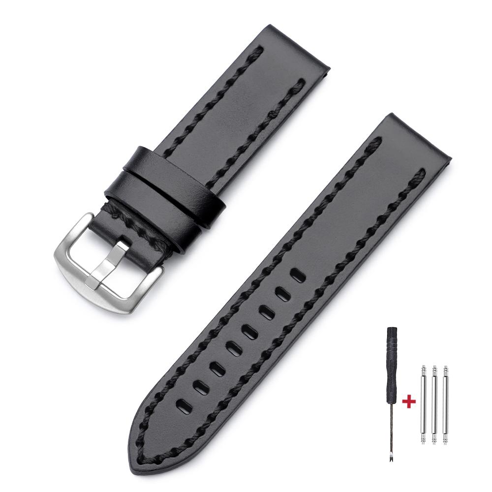 Ručně šitý Kožený Řemínek na Hodinky Vintage Voskovaný Vrchní Vrstva Kůže Řemínek na Hodinky 18mm 20mm 22mm 24mm pro Pánské Hodinky