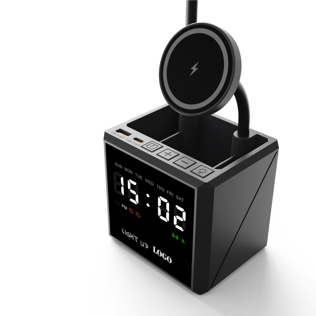 Multifunctional 3 In 1 Desk Lamp Dock Magnetic Wireless Charging Station Dual Alarm Clock Magsafered 15W Wireless Phone Charger