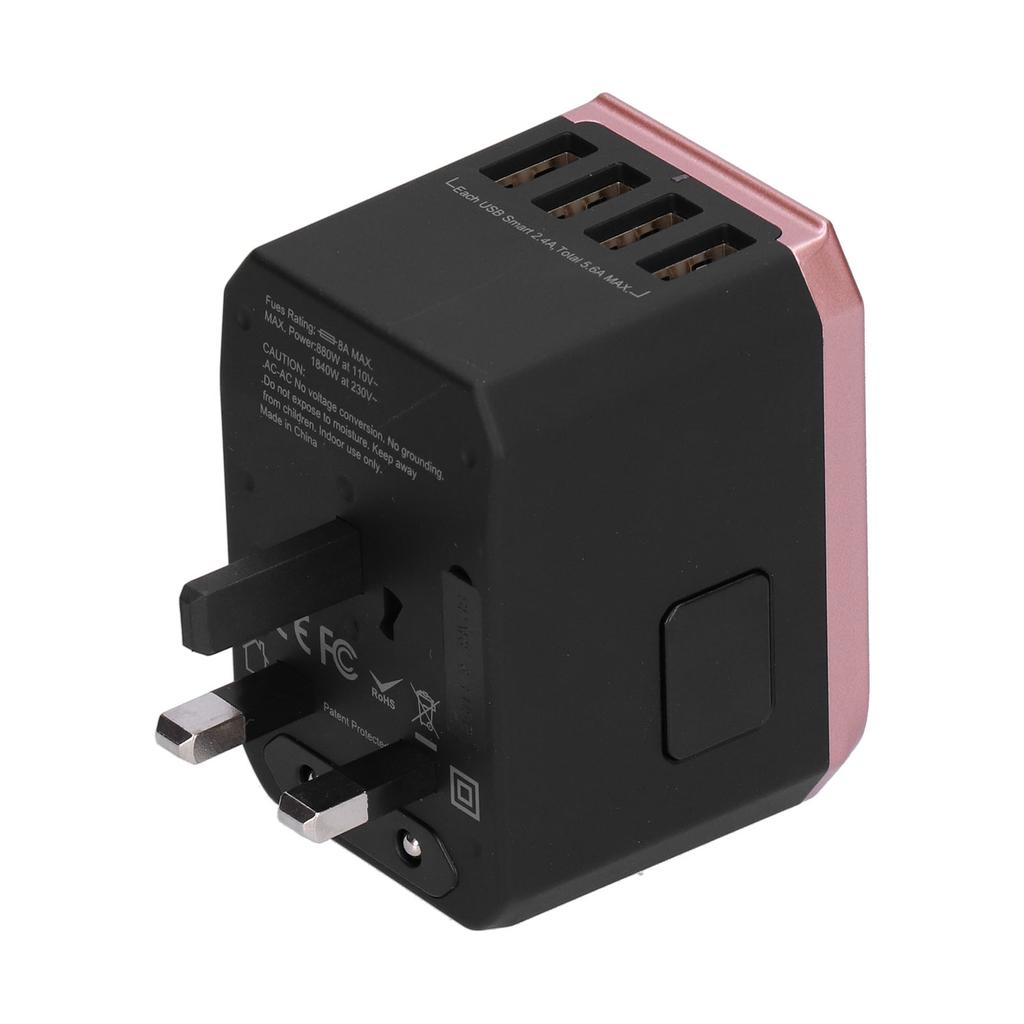 Mezinárodní cestovní adaptér s 4 USB porty a portem TypeC pro CN (Růžový )