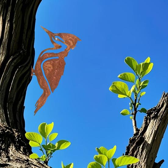 2 Stück Specht Gartenstatue Schmiedeeisen Silhouette Kunst für Außendekor Einfache Installation Baumschmuck für Garten Balkon Hof