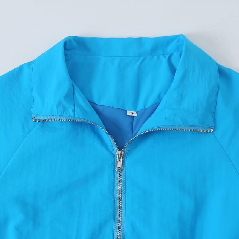 Womens Street Style Loose Fit Casual Zip Up Bomber Jacket Solid Color Fall Outerwear