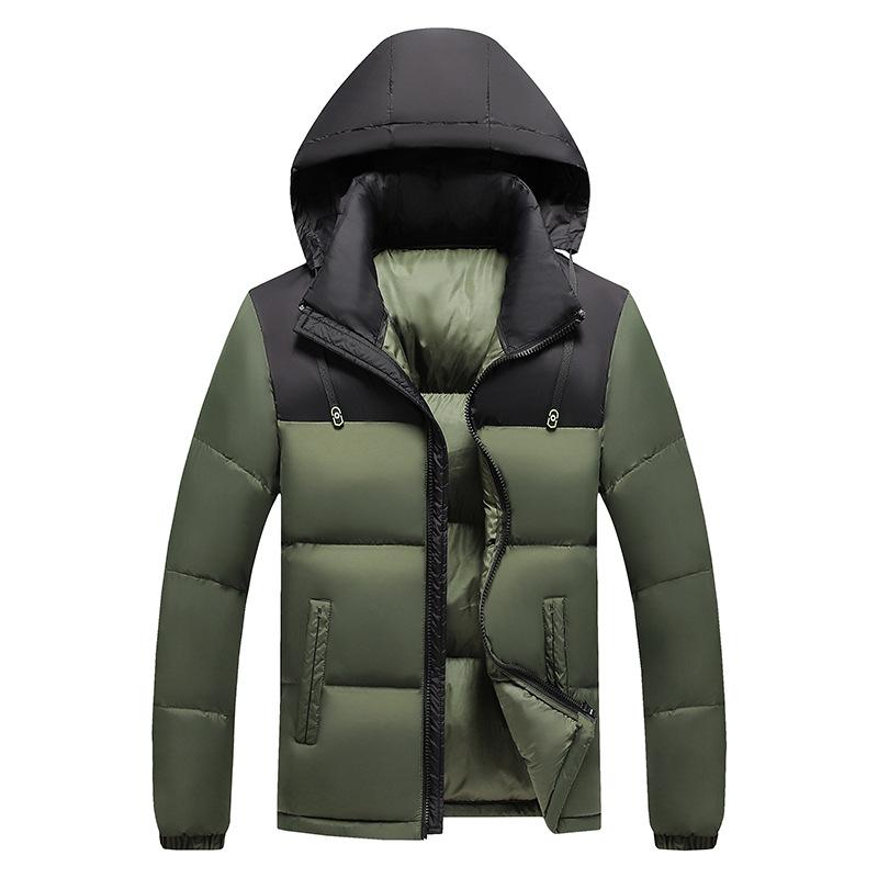 Light Thin Section of The Cotton Coat Men's Winter Fashion Clash of Colours Slim Simple Removable Cap Thickened Hooded Jacket Men