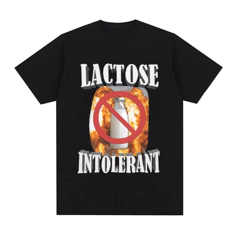 2025 Hip Hop Vintage Short Sleeve T-shirts Cotton Tee Shirt Tops Funny Lactose Intolerant Graph
