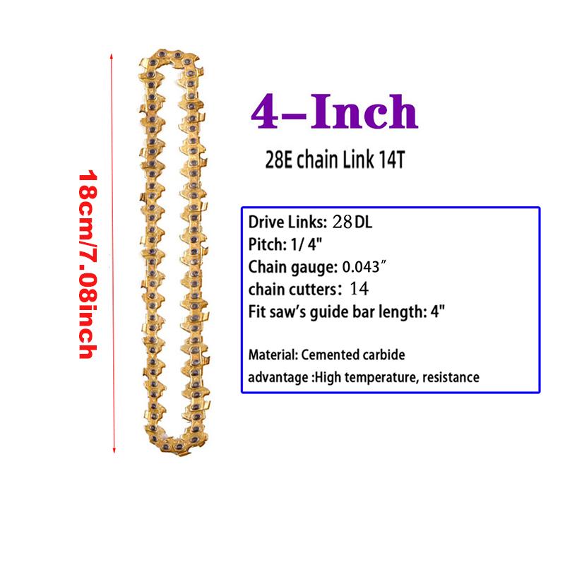 4/6 Inch 28/37 DRIVE LINKS Gold Chain Guide Electric Chainsaw Chains and Guide for Logging Pruning Semi Chisel Electric Chainsaw