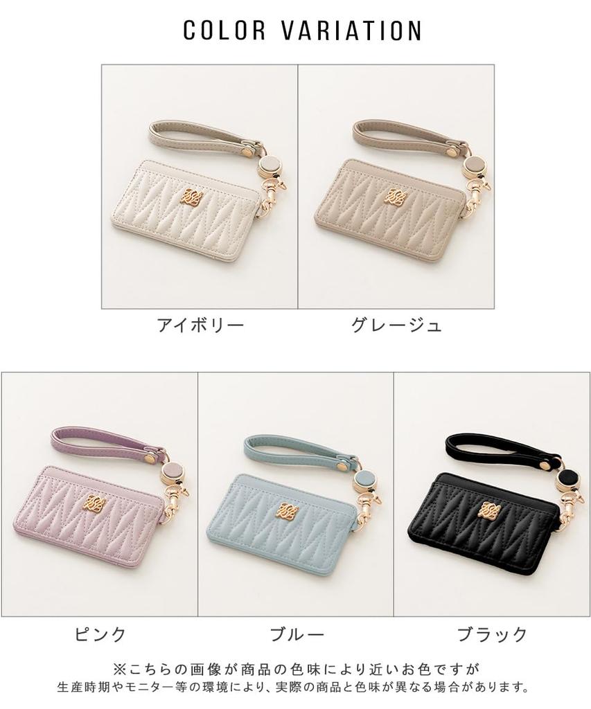 Alto Rose Blue Pass Case, Card Holder, Commuter IC Card Case, with Reel and Strap, Quilted, Cute, Rosia Series, Synthetic Comparison, Nuanced, Muted