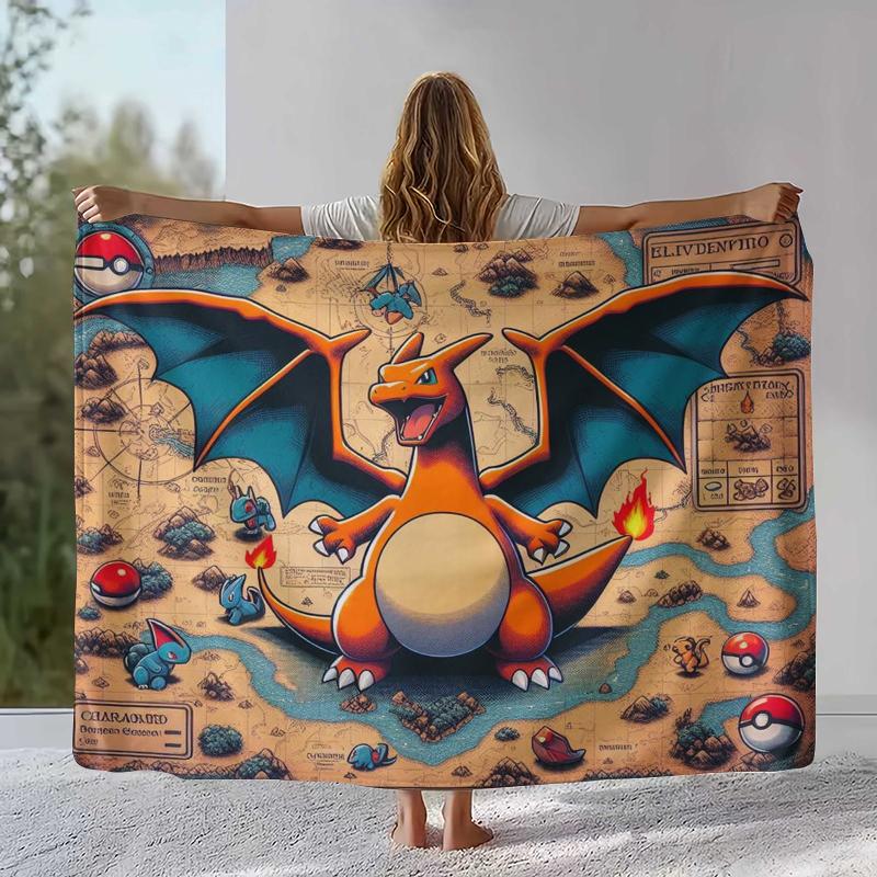 

Charizard Charmander Pokemon Flannel Blanket,Ultra Soft Warm Plush Throw for Home Bedroom Bed Sofa Cover Office Camping Picnic 75x90cm