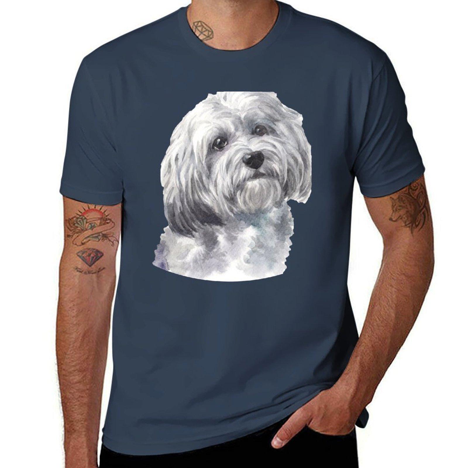 Cute White Havanese Watercolor Art TShirt Casual Loose Fit Short Sleeve TShirt S