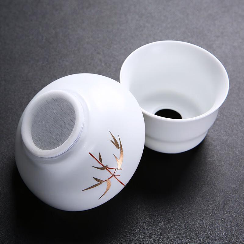 White Ceramic Kung Fu Tea Set with Bamboo Leaf Design