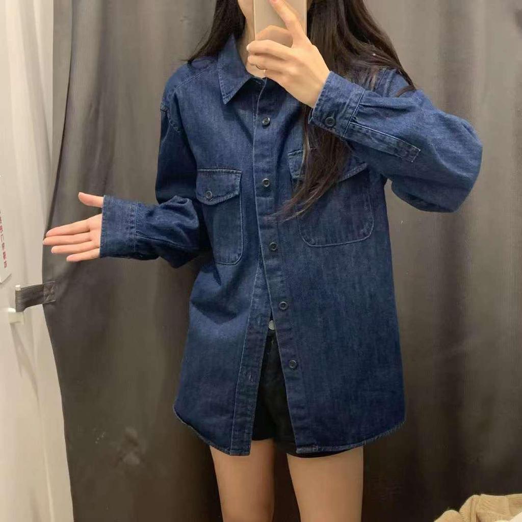 Unisex Washed Denim Long Sleeve Workwear Shirt SF462371