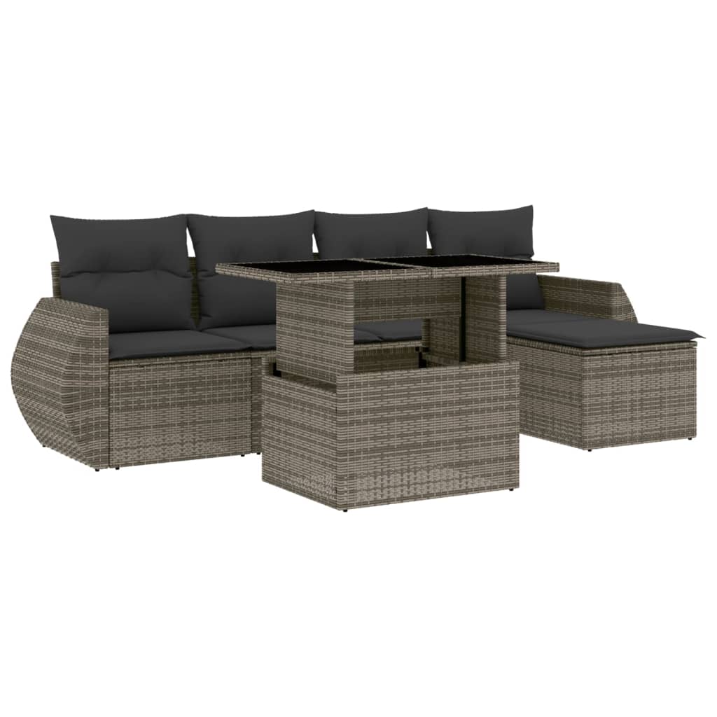 Vidaxl 6-Cz. Garden Furniture Set With Cushions, Grey, Poly Rattan