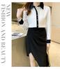 2026 Spring Korean Style Silk Color Block Long Sleeve Women's Fashion Shirt