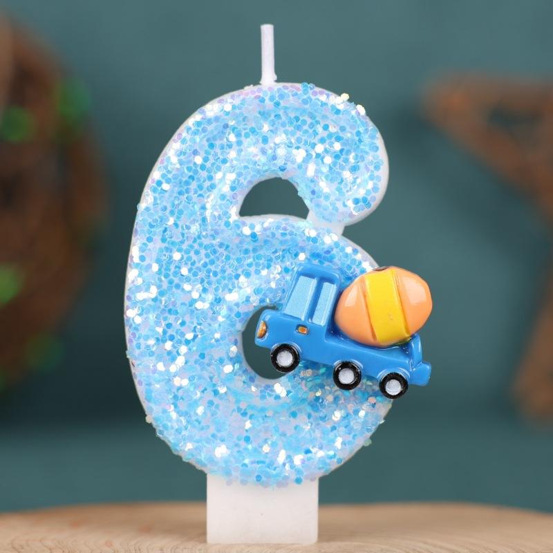 Engineering Vehicle Theme Birthday Number Candle Creative Insert Cake Decoration Handmade Number Candle 0-9
