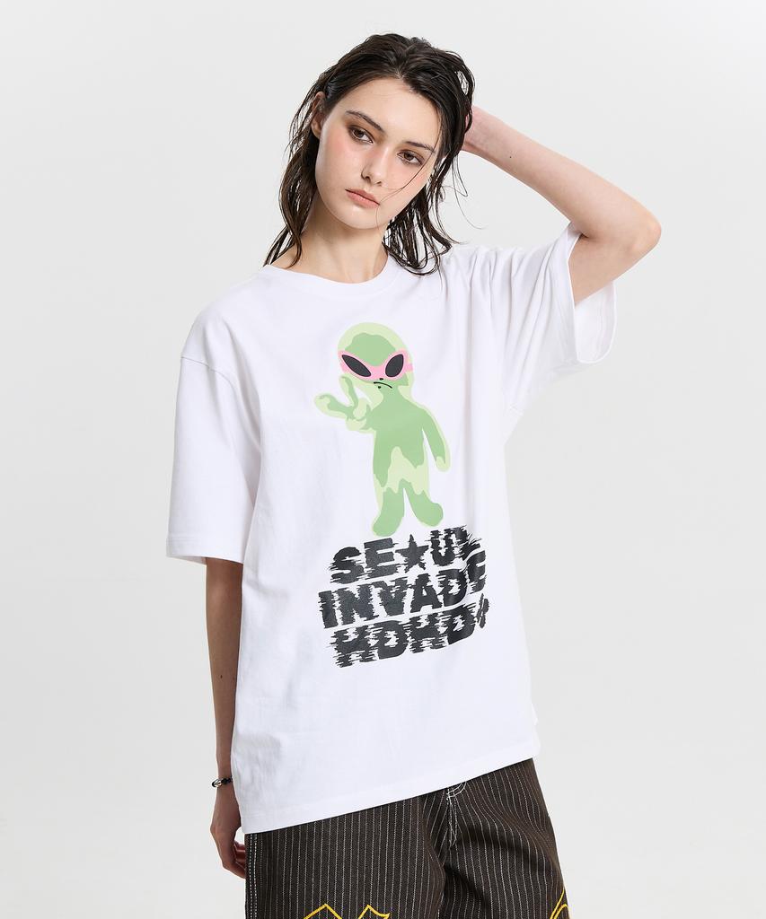 HOODHOOD Alien Invasion Short Sleeve T-Shirt White