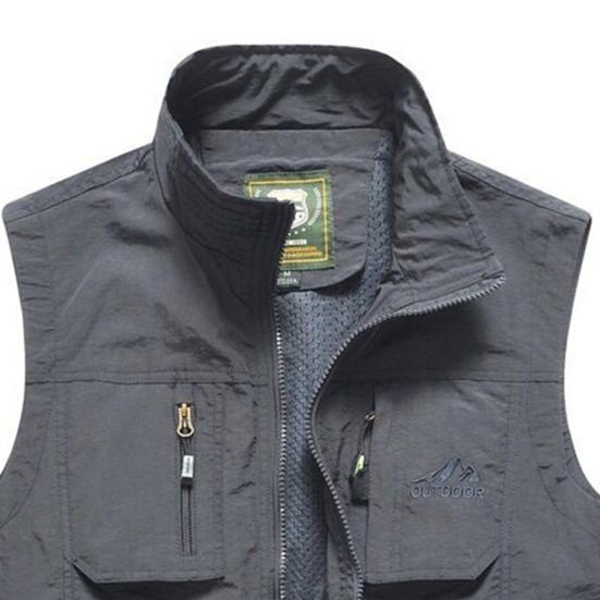 Summer Fishing Vest Multiple Pockets Solid Color Mesh Breathable Quick Dry Vest for Outdoor