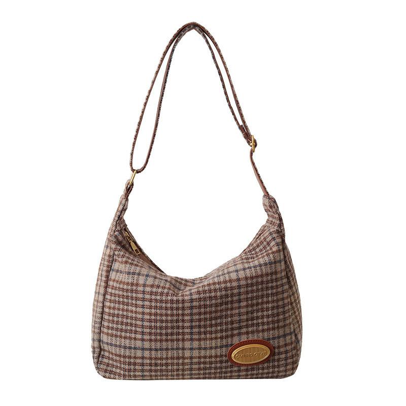 Fashionable High-end Plaid Color Block Shoulder Crossbody Bag Women Spring New Large Capacity Tote
