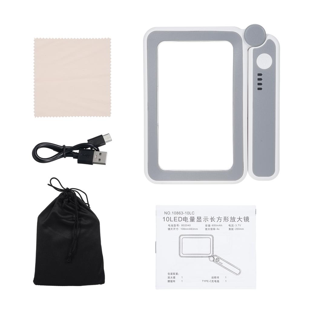 Handheld Magnifier 4X Magnifying Glass for Reading Full Book Page Newspaper Rectangular Magnifying Glass with Bright LED Lights 3   Brightnes