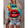 Abstract Tie-Dye 3D Digital Print Loose Fit Womens Crew Neck Long Sleeve T-Shirt Casual Comfort Top