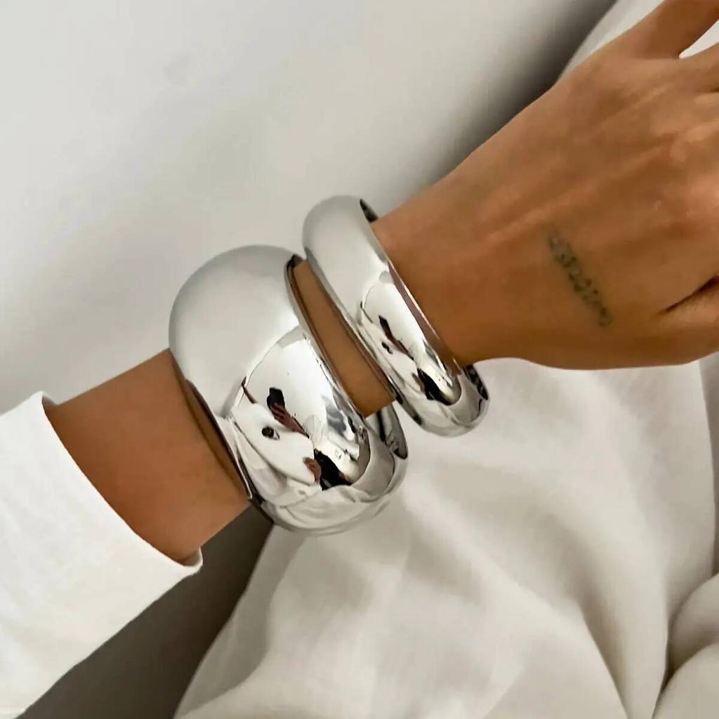 IngeSight.Z Punk Exaggerated Smooth Heavy Metal Chunky Bangle Women Hip Hop Gold Color Round Arm Bracelet Steampunk Jewelry 2026