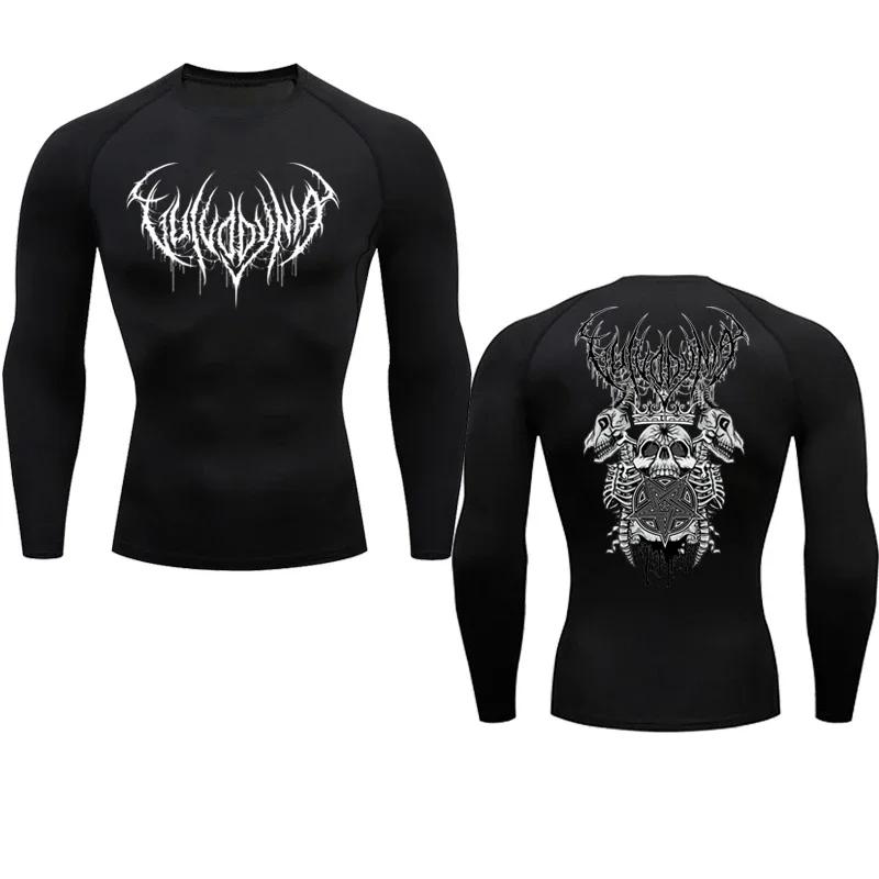 

Crânio masculino impresso camisa de compressão, correndo t-shirt, ginásio esportes, secagem rápida, secagem rápida, na moda XL