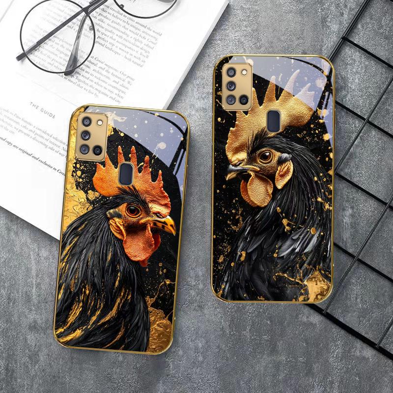 Brave Golden Rooster For Samsung A 31 32 A33 A34 35 14 A15 13 A16 25 26 50 52 53 54 55 56 70 71 72 73 Golden glass phone case