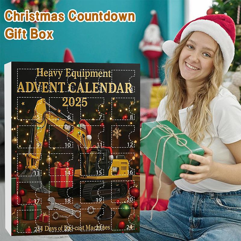 Heavy Equipment Advent Calendar 2025, 24 Days Christmas Countdown Calendar, 24 Die-Cast Machines, Mini Excavator Ornaments