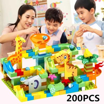 DIY Dinosaurer Murmelbahn Lauf Große Blöcke Kunststoff Bausteine Trichter Rutsche Montage Steine Lernspielzeug Für Kinder Geschenke